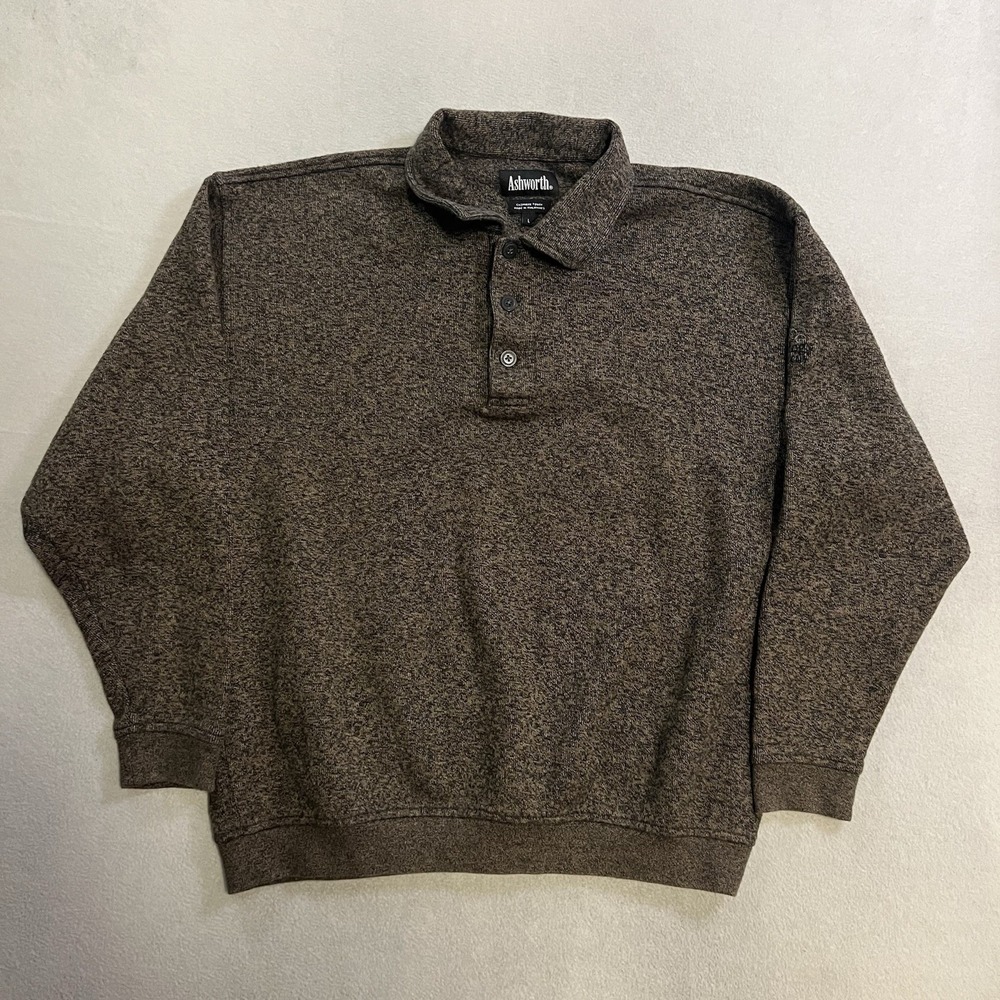 Ashworth Cashmere Touch Sweater Polo Men's Size Large 100% Cotton Brown Heather